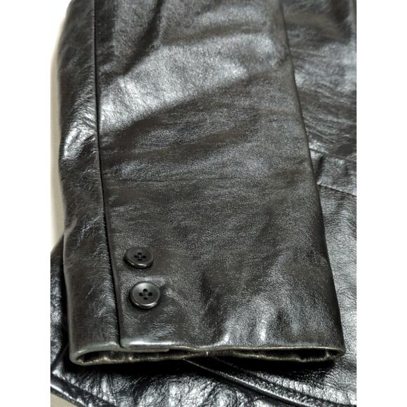 Y2K GAP Womens M Black Genuine Leather Blazer Jacket Two Button Classic - Picture 5 of 12